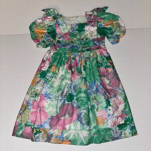 VTG '90s Sylvia Whyte Girls Easter Dress Watercolor Floral Bows Cotton Size 4